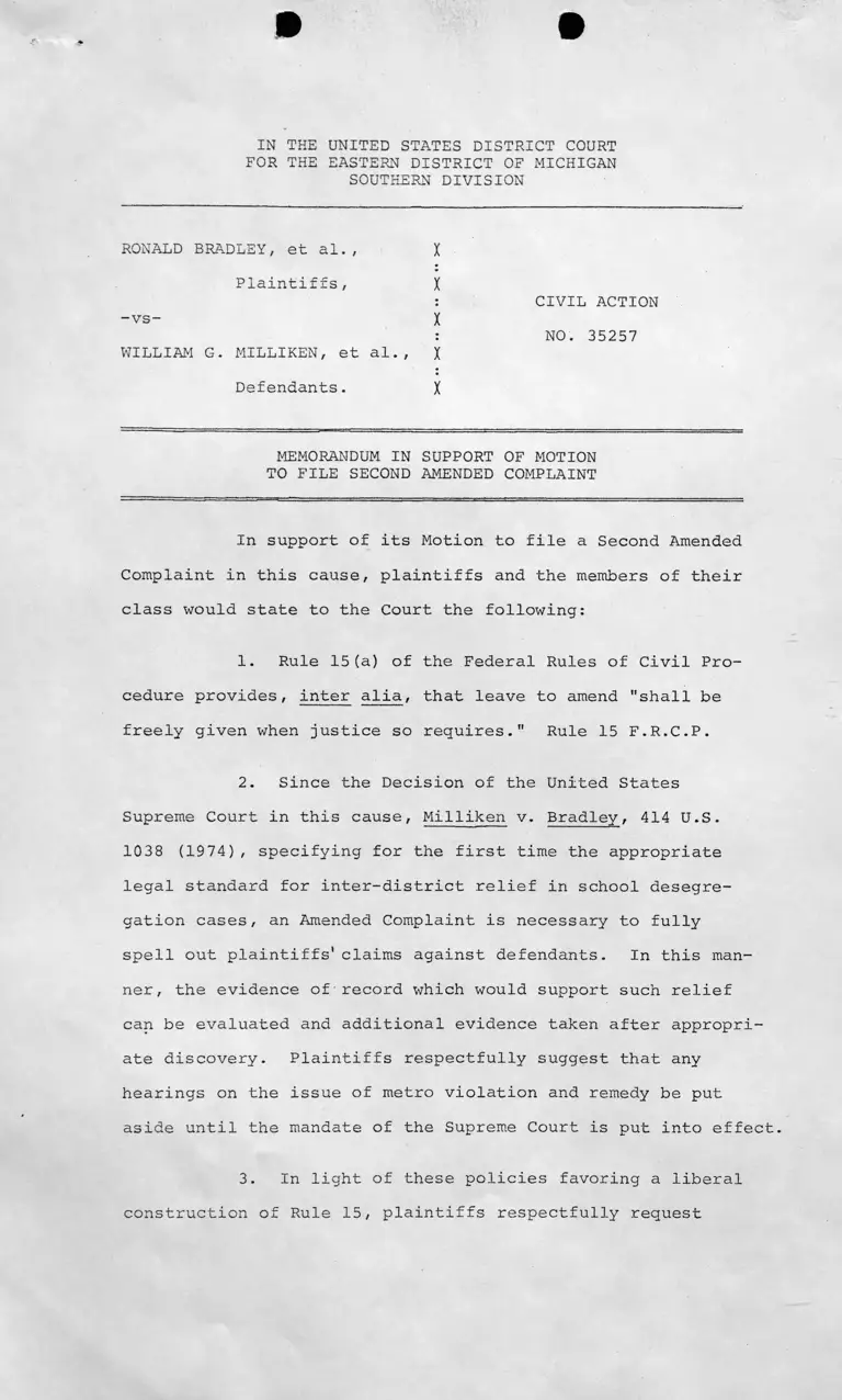 Memorandum in Support of Motion to File Second Amended Complaint preview