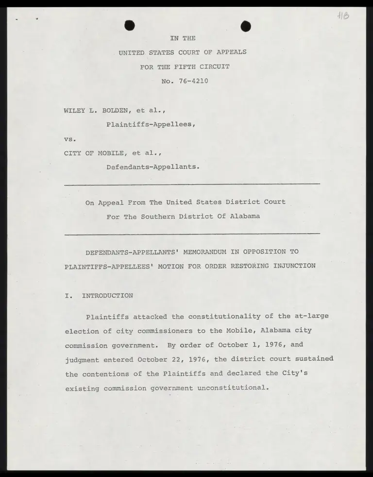 Defendants-Appellants' Memorandum in Opposition to Plaintiffs-Appellees' Motion for Order Restoring Injunction preview