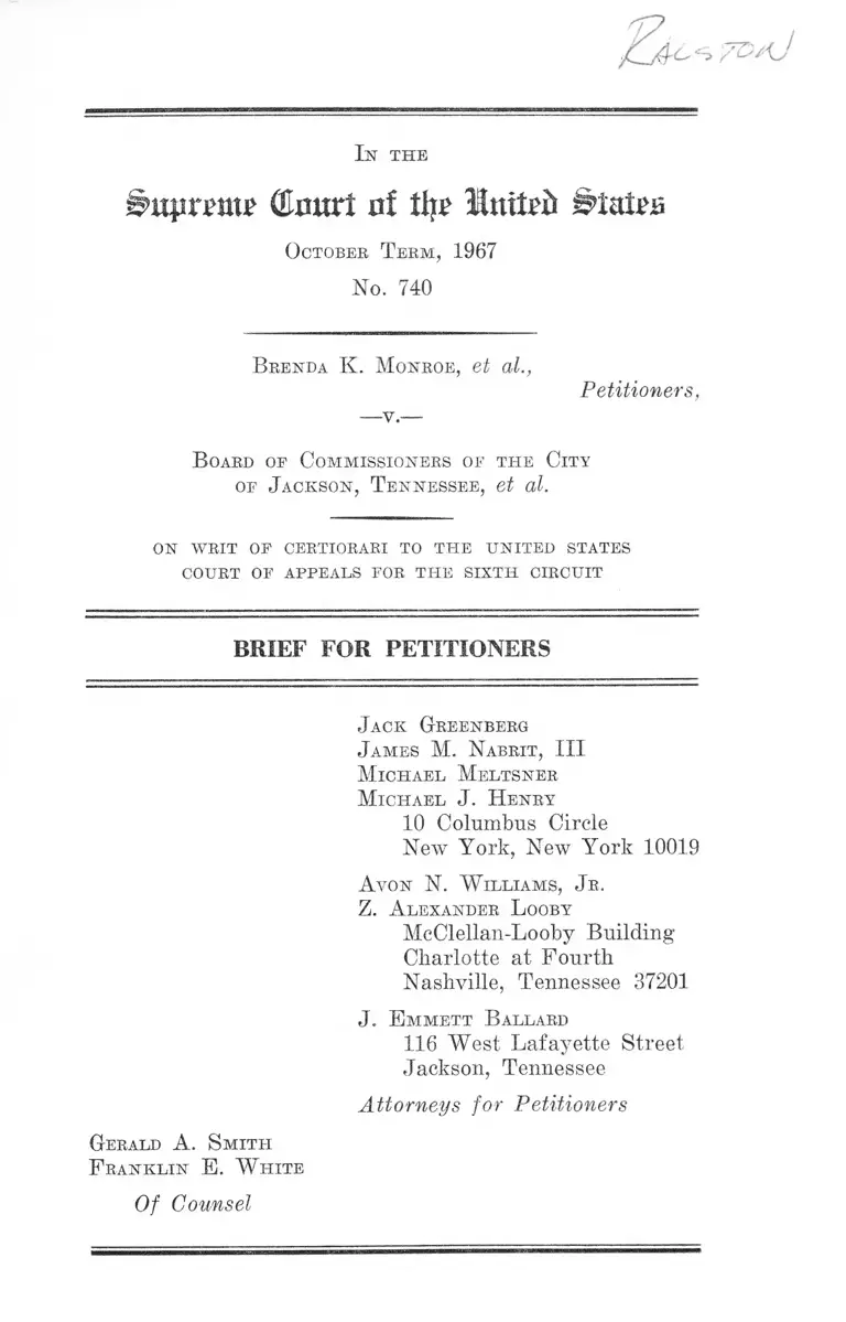 Monroe v. City of Jackson, TN Board of Commissioners Brief for Petitioners preview