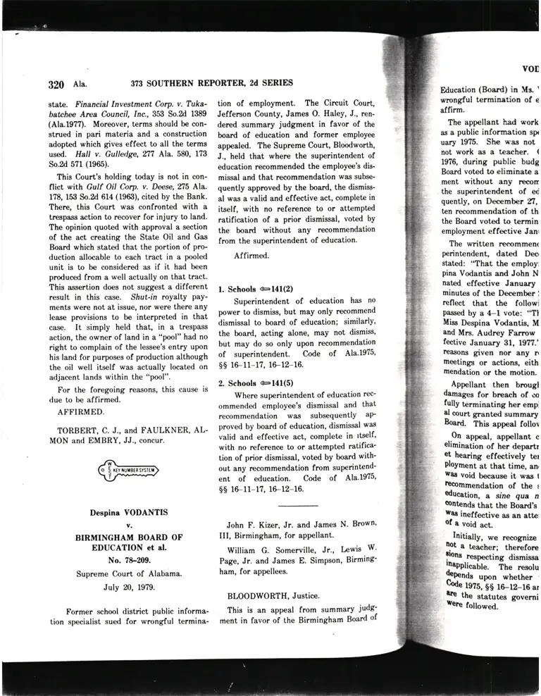 Vodantis v. Birmingham Board of Education Court Opinion preview