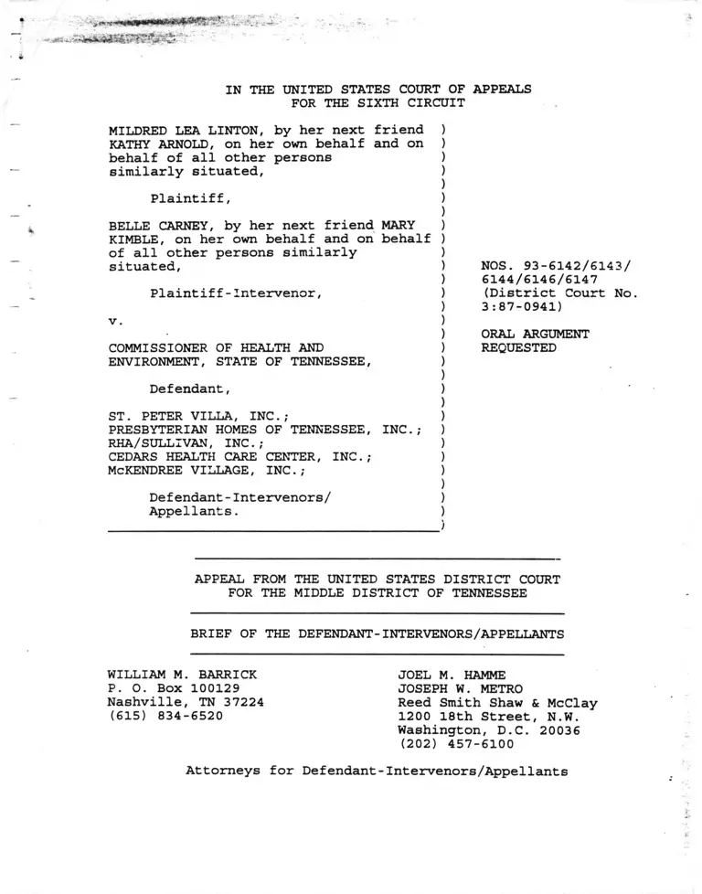 Linton v. Commissioner of Health and Environment, State of Tennessee Brief of the Defendant-Intervenors/Appellants preview