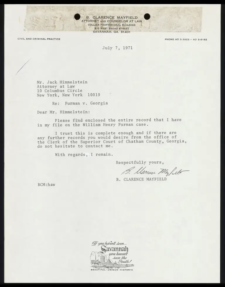 Correspondence from Mayfield to Himmelstein preview