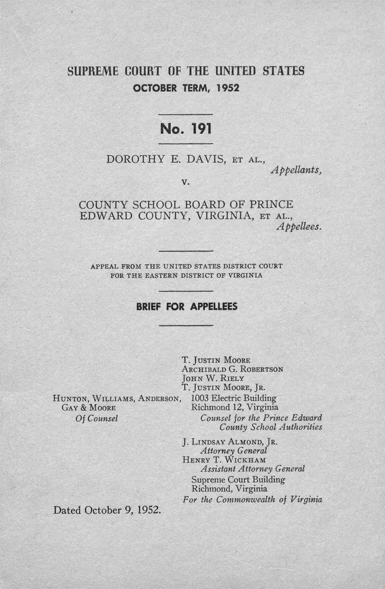 Davis v. Prince Edward County, VA School Board Brief for Appellees preview