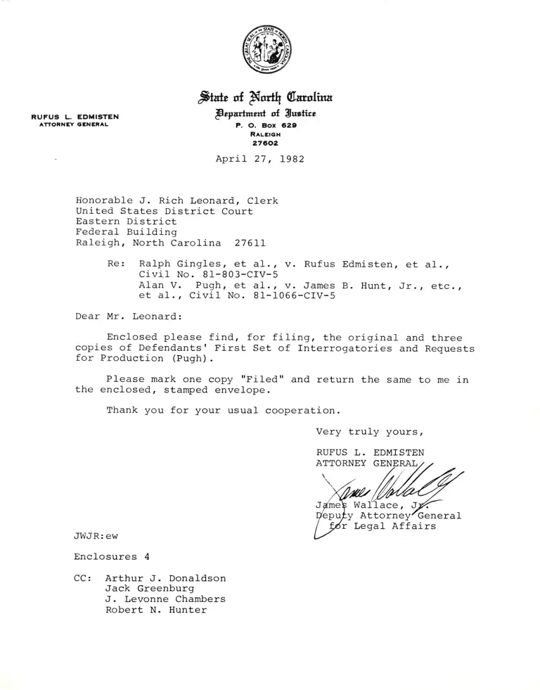 Correspondence from Edmisten to Leonard preview