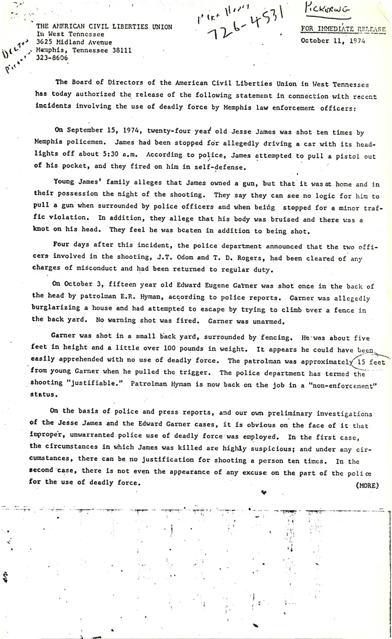 ACLU Press Release; Notice of Intent to Take Deposition preview