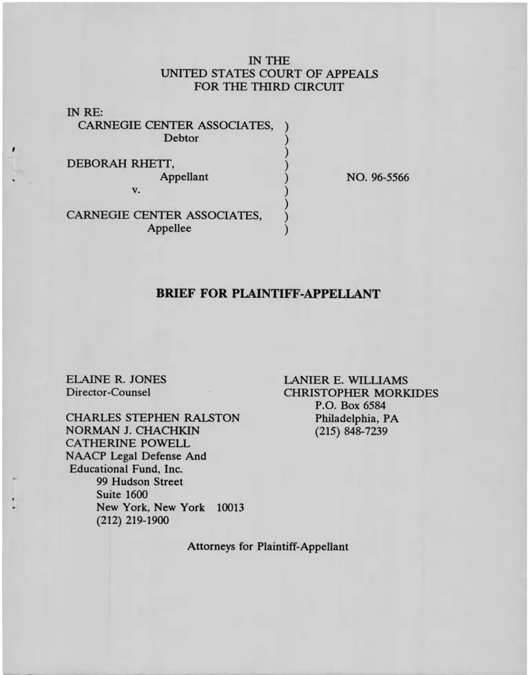 Rhett v. Carnegie Center Associates Brief for Plaintiff-Appellant preview