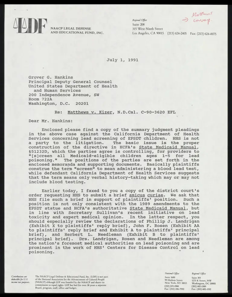 Correspondence from Lee to Hankins preview
