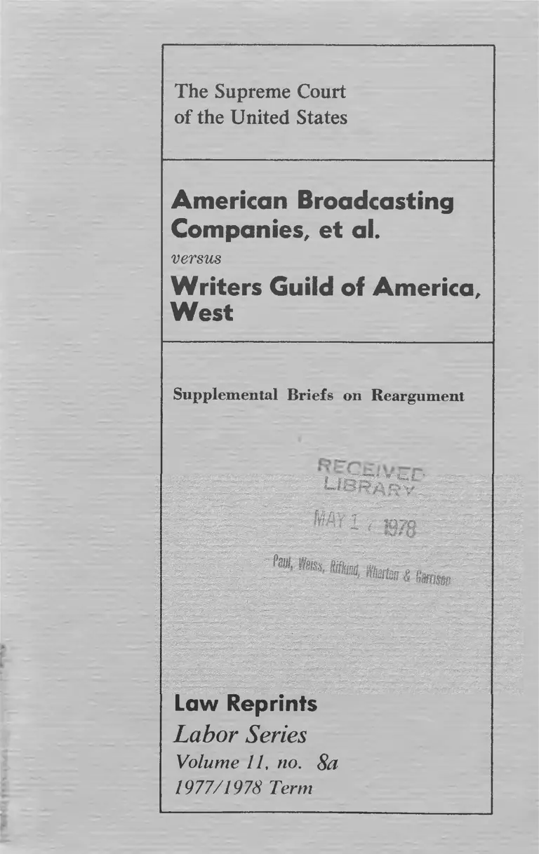 American Broadcasting Companies v. Writers Guild of America West Supplemental Briefs on Reargument preview