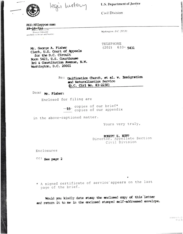 Legislative History: Unification Church et. al. v. Immigration and Naturalization Service preview