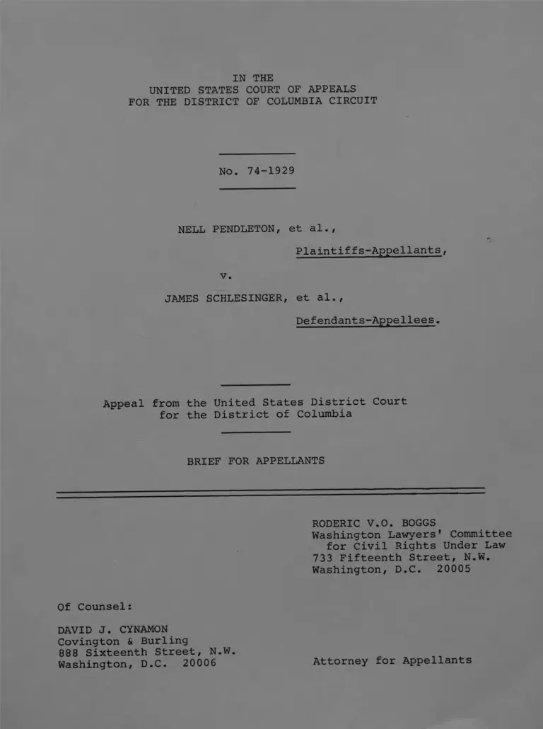 Pendleton v. Schlesinger Brief for Appellants preview