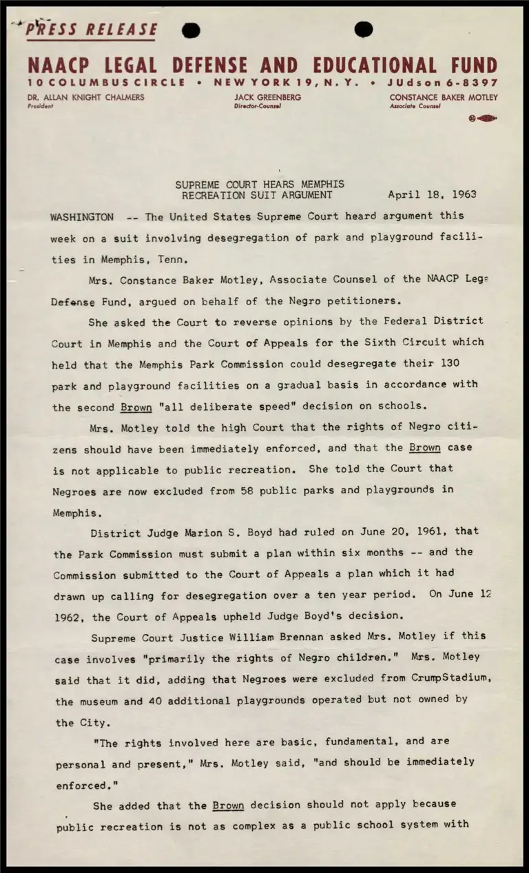 Supreme Court Hears Memphis Recreation Suit Argument preview