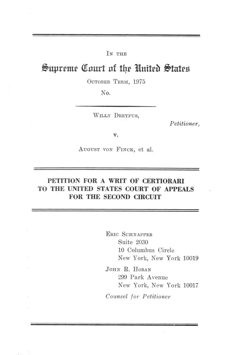 Dreyfus v. von Finck Petition for a Writ of Certiorari to the US Court of Appeals for the Second Circuit preview