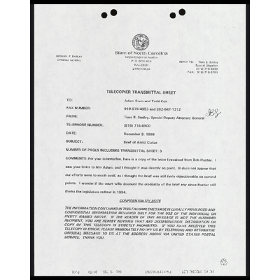 Letter to Smiley from Hunter RE: brief of Amici Curiae preview