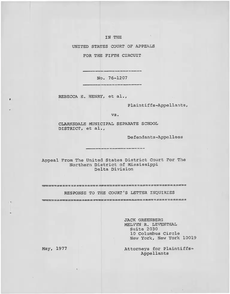 Henry v. Clarksdale Municipal Separate School District Response to the Court's Letter Inquiries preview
