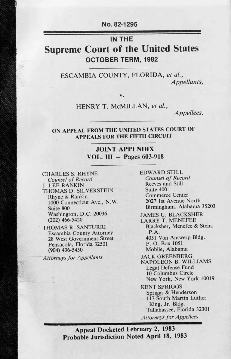 Escambia County, FL v. McMillan Joint Appendix Vol. III preview