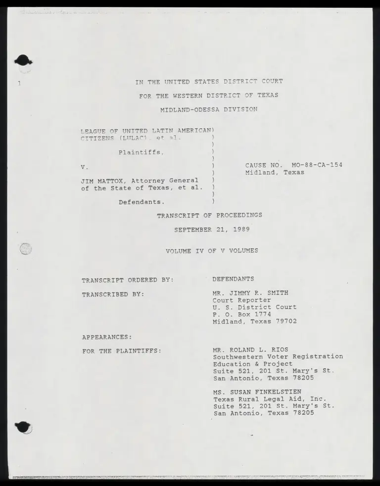 Transcript of Proceedings September 21, 1989 - Volume IV preview