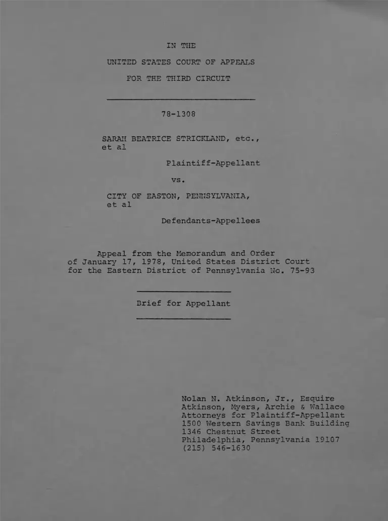 Strickland v. City of Easton Pennsylvania Brief for Appellant preview