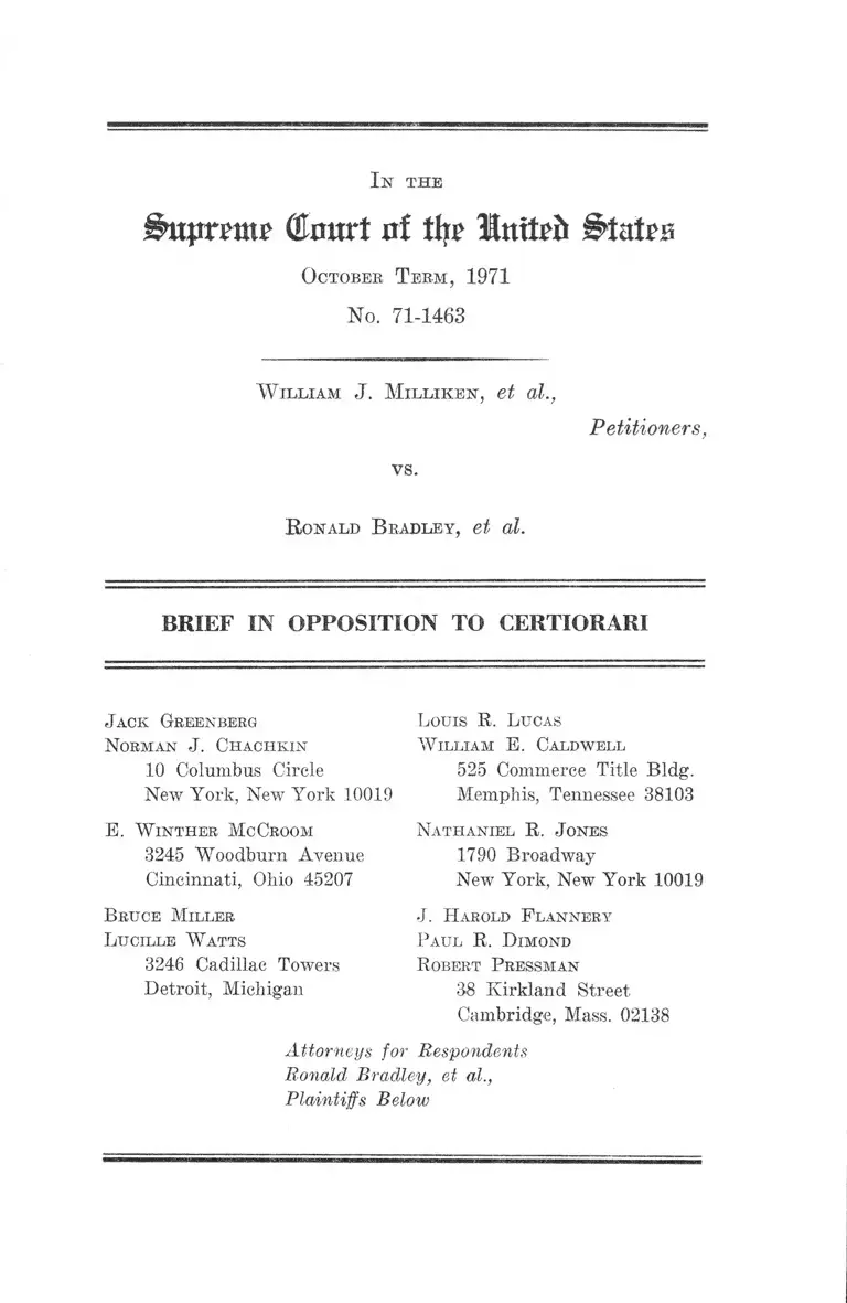 Milliken v. Bradley Brief in Opposition to Certiorari preview