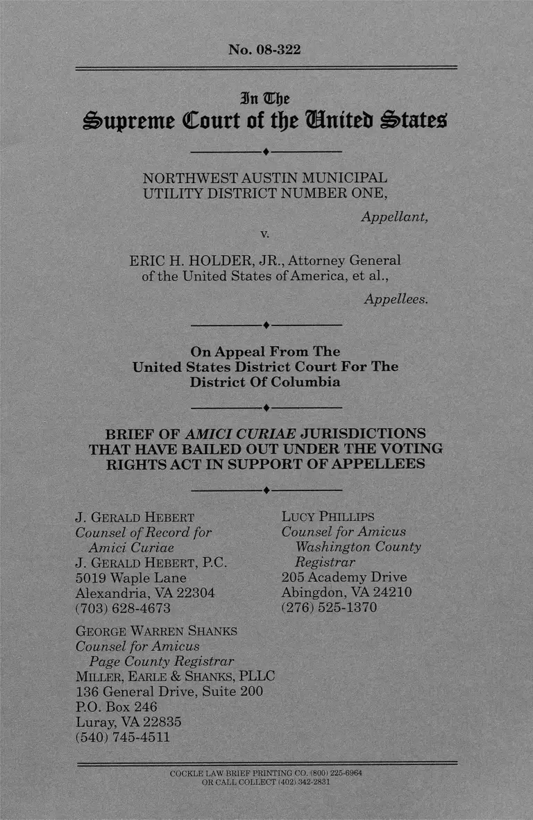 Northwest Austin Municipal Utility Distr. One v. Holder Brief of Amici Curiae of Jurisdictions preview