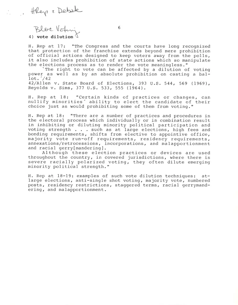 H. Rep Debate RE: Bloc Voting and Vote Dilution preview