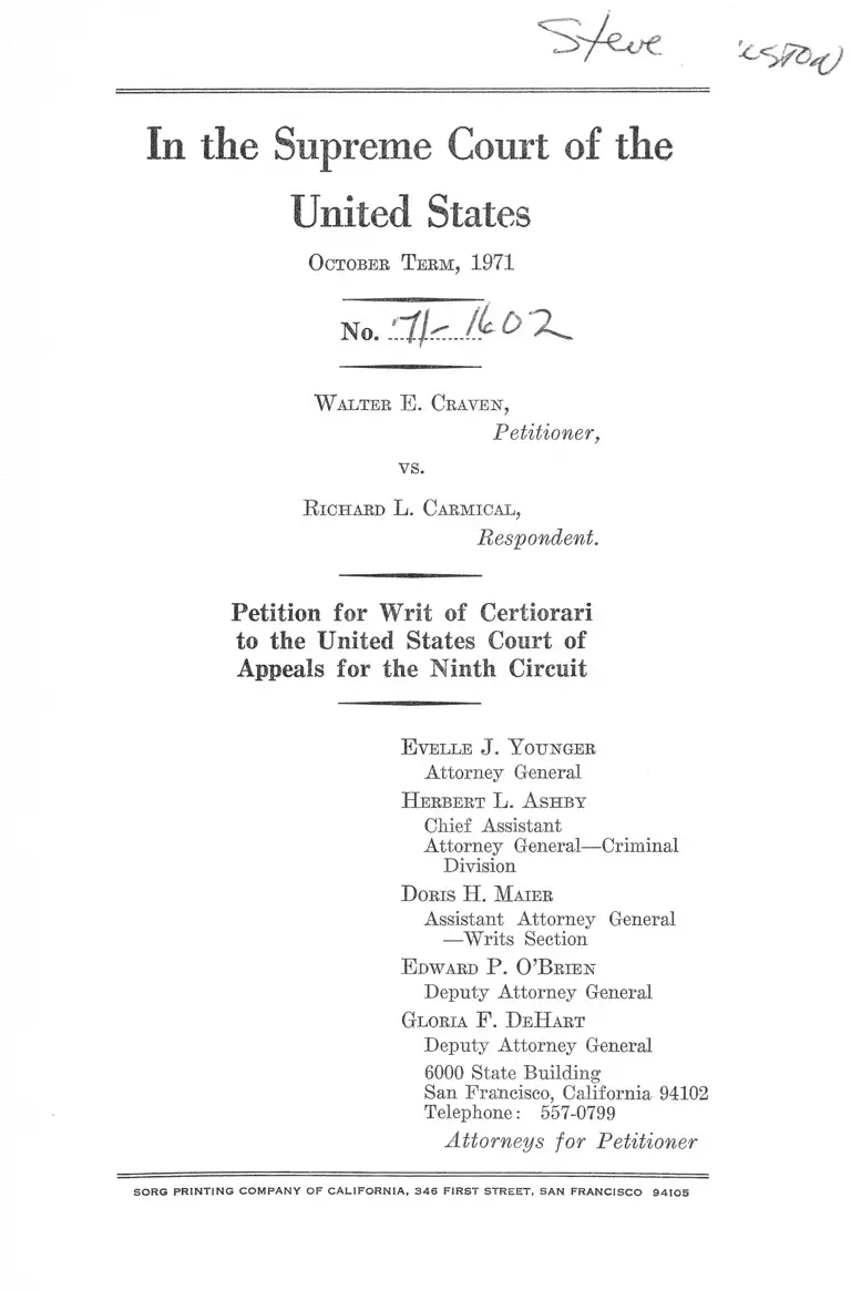 Craven v. Carmical Petition for Writ of Certiorari to the US Court of Appeals for the Ninth Circuit preview
