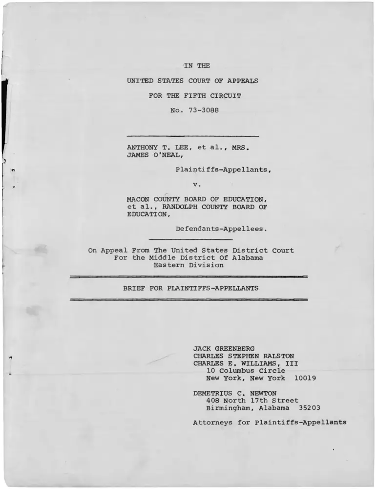 Lee v. Macon County Board of Education Brief for Plaintiffs-Appellees preview