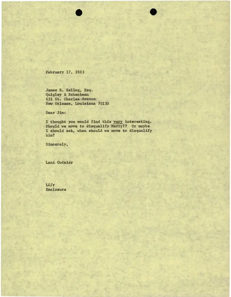 Correspondence from Lani Guinier to James R. Kellog preview