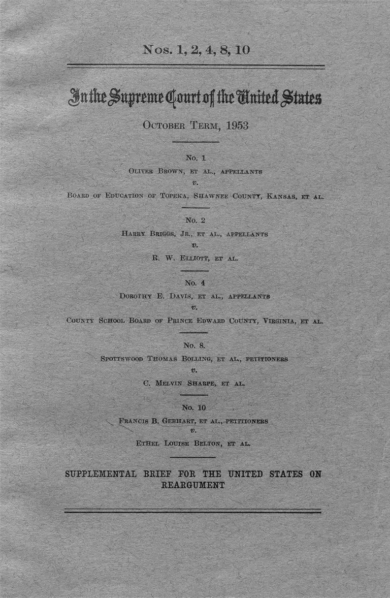 Brown v. Board of Education Supplemental Brief for the United States on Reargument preview