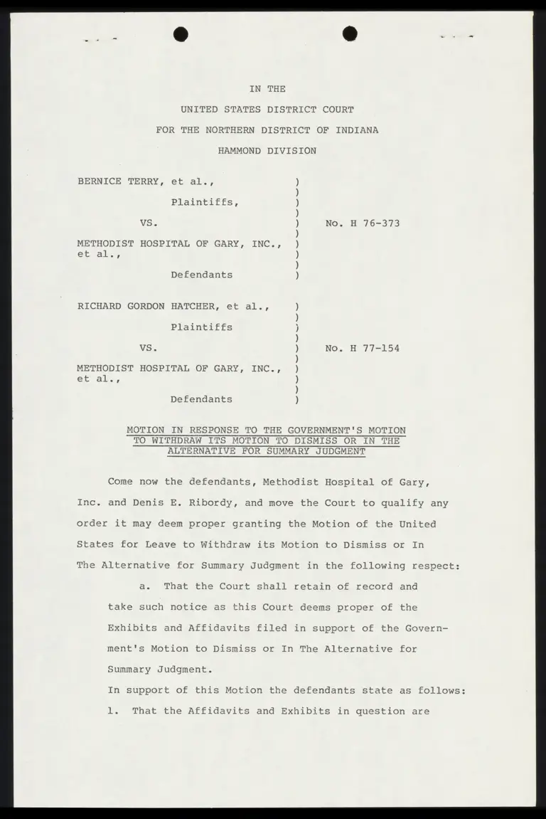 Motion in Response to the Government's Motion to Withdraw its Motion to Dismiss or in the Alternative for Summary Judgment preview