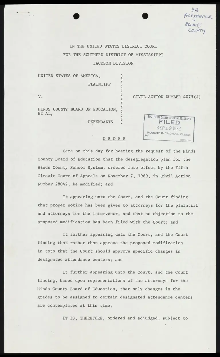 Order Modifying Hinds County Desegregation Plan preview