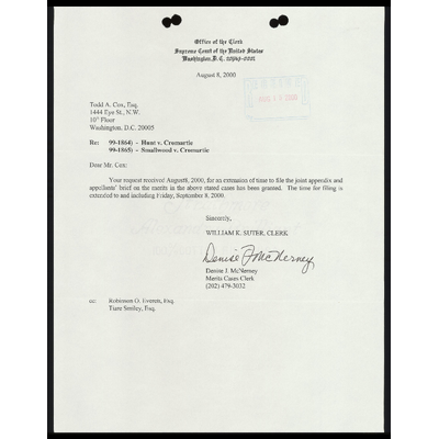Correspondence from Clerk to Cox Re: Extension of Filing Time preview