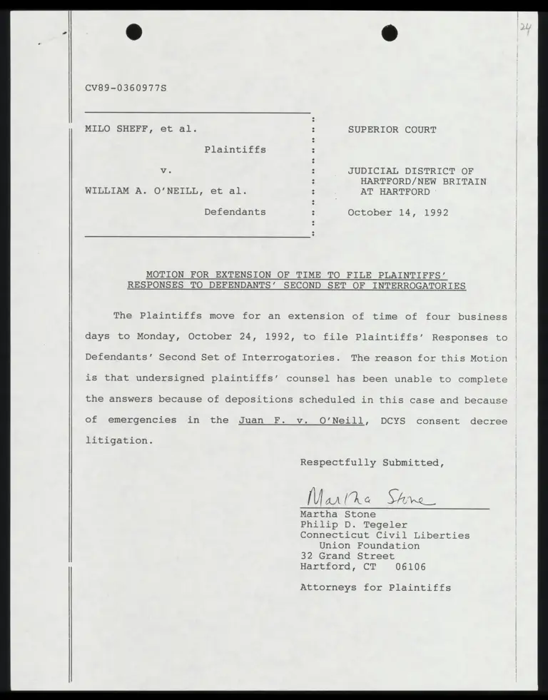 Motion for Extension of Time to File Plaintiffs' Responses to Defendants' Second Set of Interrogatories with Certificate of Service preview