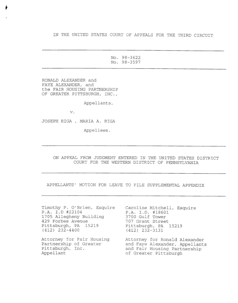 Alexander v. Riga Appellants' Motion for Leave to File Supplemental Appendix preview