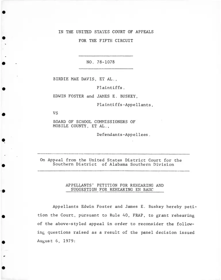 Davis v. Mobile County Board of School Commissioners Appellants' Petition for Rehearing and Suggestion for Rehearing En Banc preview