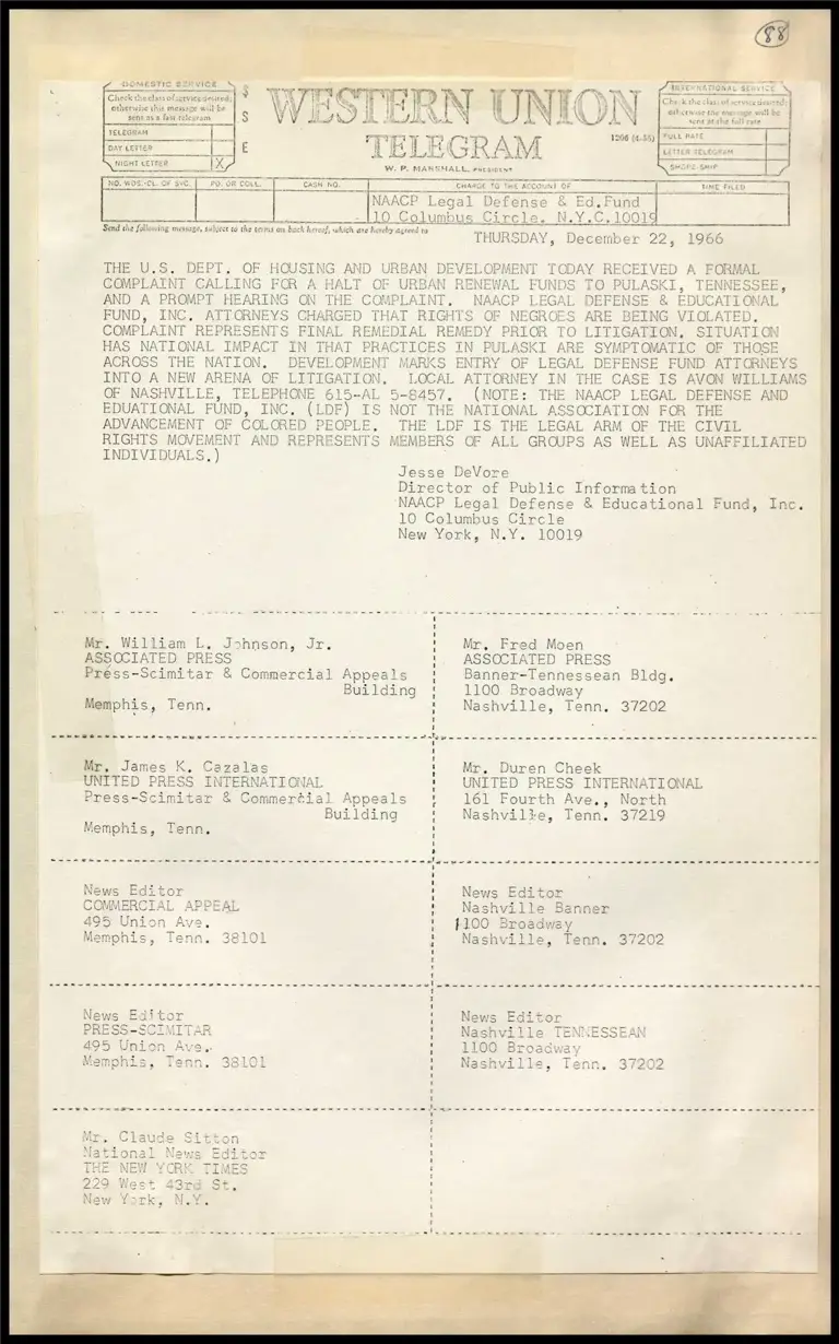 Formal Request to HUD re: Pulaski Funds (Telegram) preview