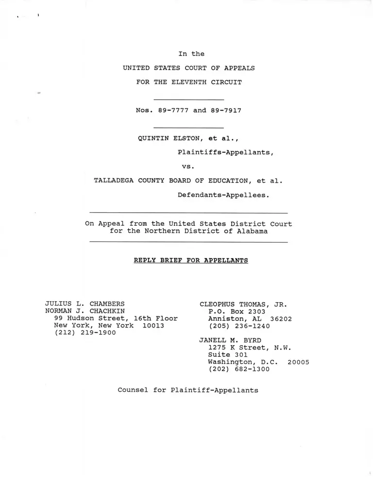 Elston v. Talladega County Board of Education Reply Brief for Appellants preview