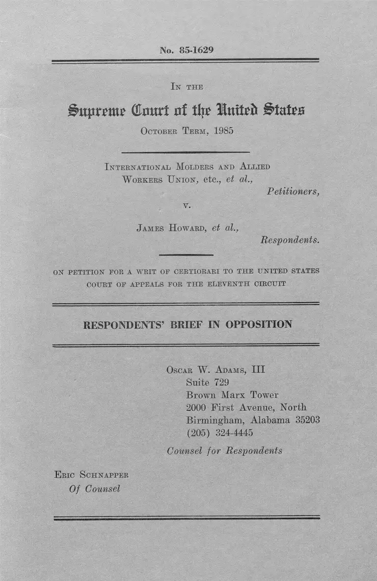 International Molders and Allied Workers Union v. Howard Respondents' Brief in Opposition preview