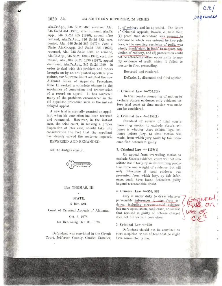 Thomas v. State Court Opinion preview