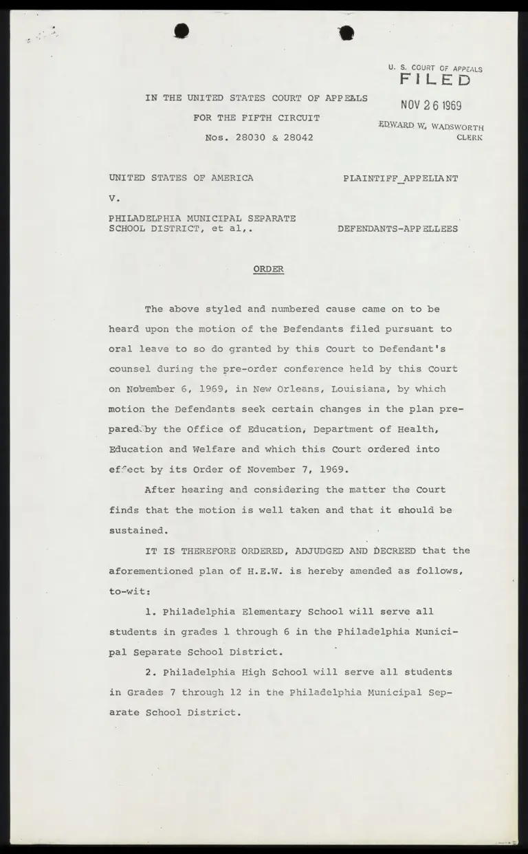 United States v. Philadelphia School District Order preview