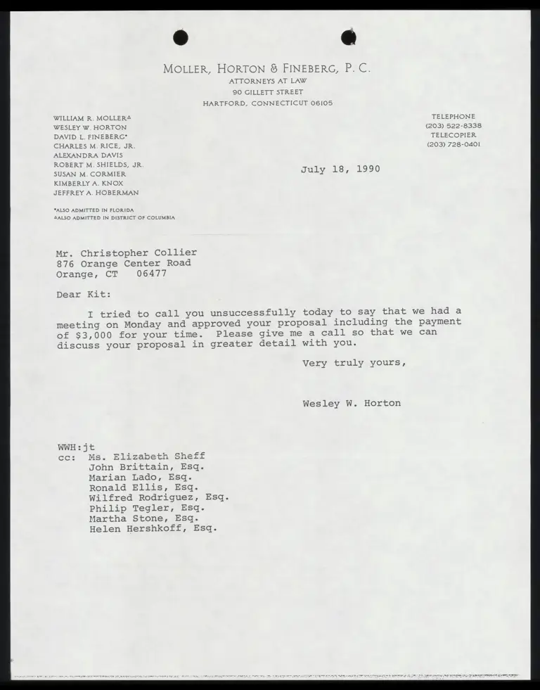 Correspondence from Horton to Collier Re: Payment preview