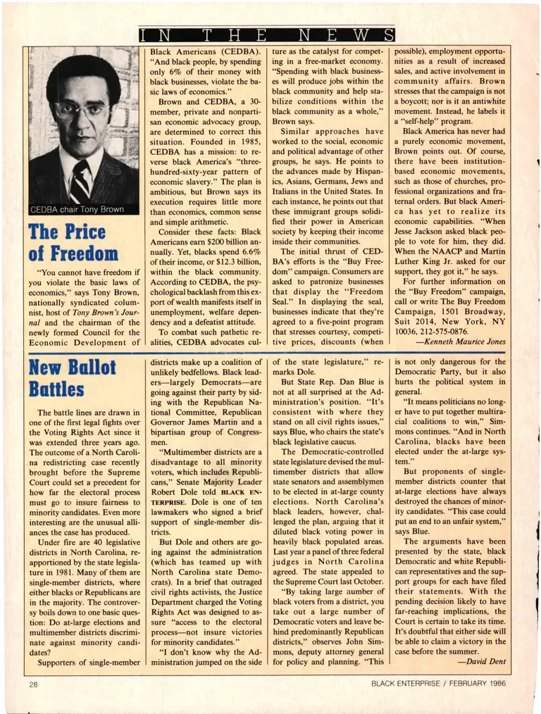 The Price of Freedom; New Ballot Battles Articles in Black Enterprise preview
