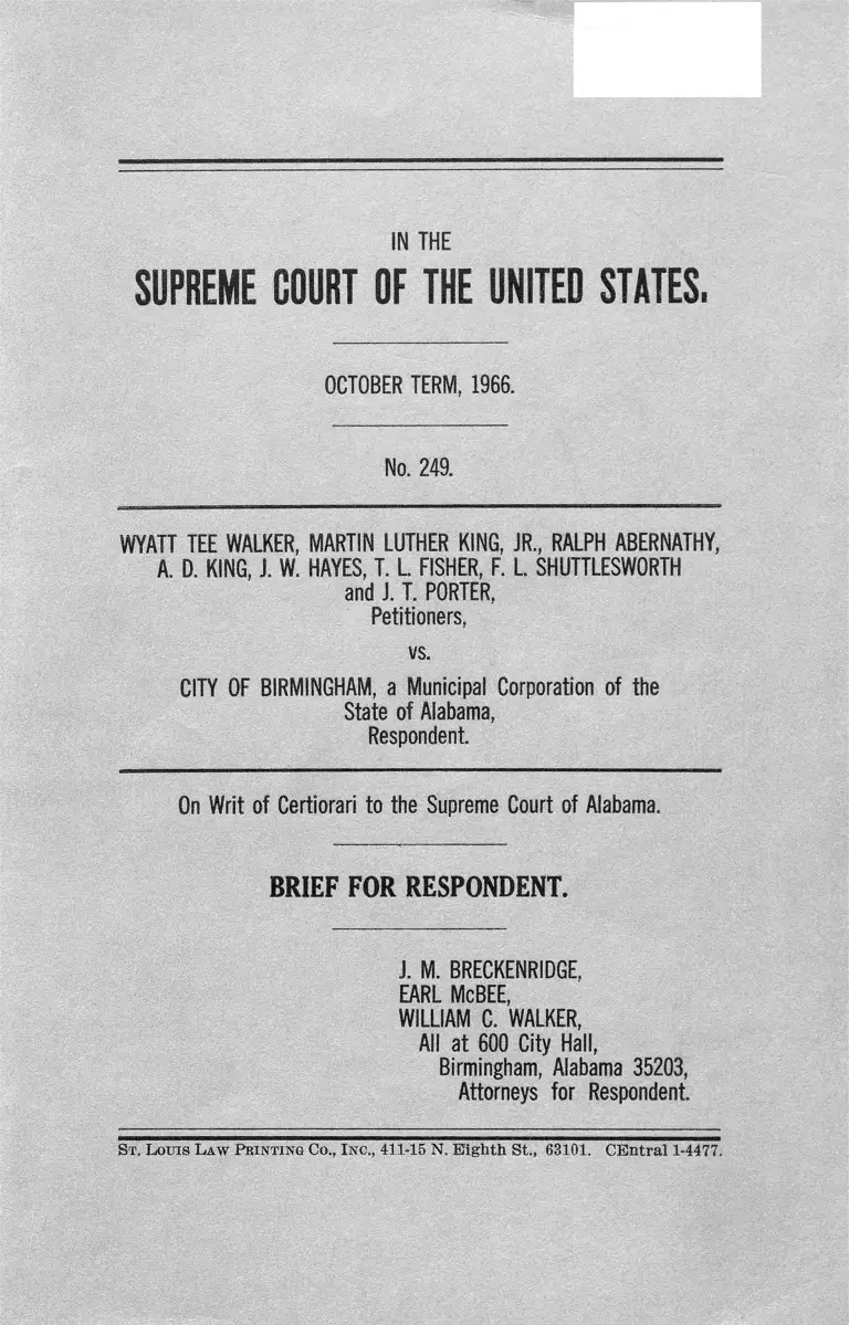 Walker v. City of Birmingham Brief for Respondent preview