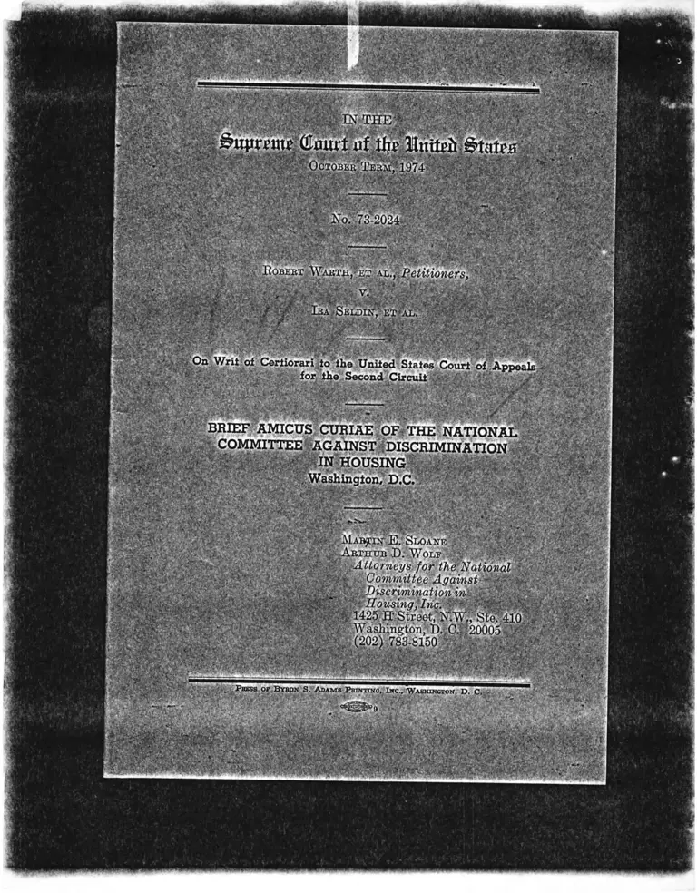 Warth v. Selden Brief Amicus Curiae preview