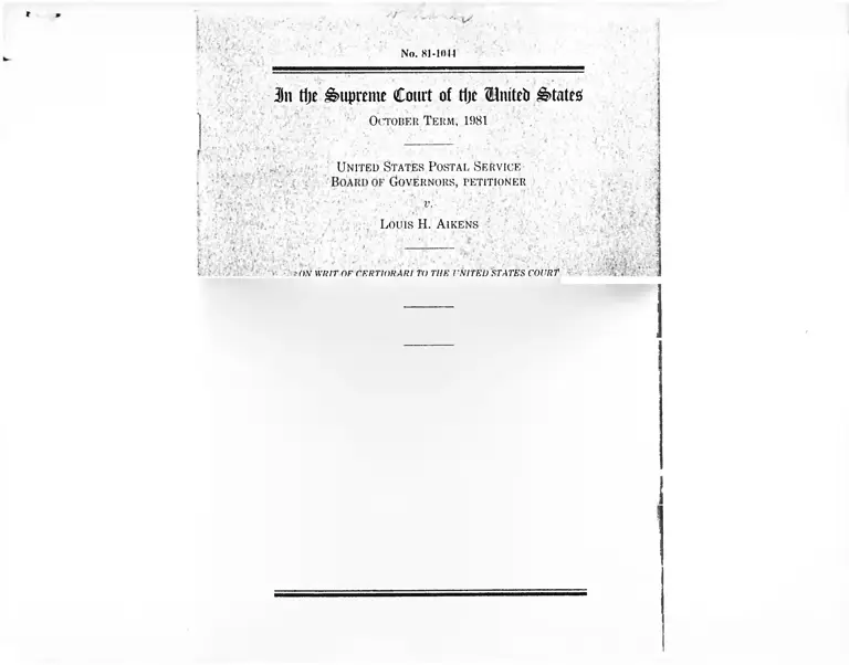 United States Postal Service Board of Governors v. Aikens Brief for Petitioners preview