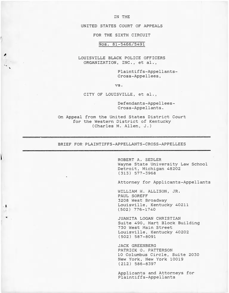 Louisville Black Police Officers Organization Inc. v. City of Louisville Brief for Plaintiffs-Appellants-Cross-Appellees preview