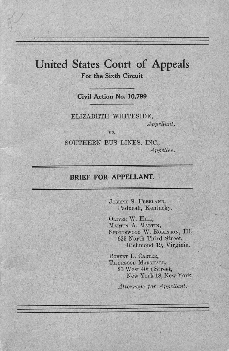 Whiteside v. Southern Bus Lines, Inc. Brief for Appellant preview