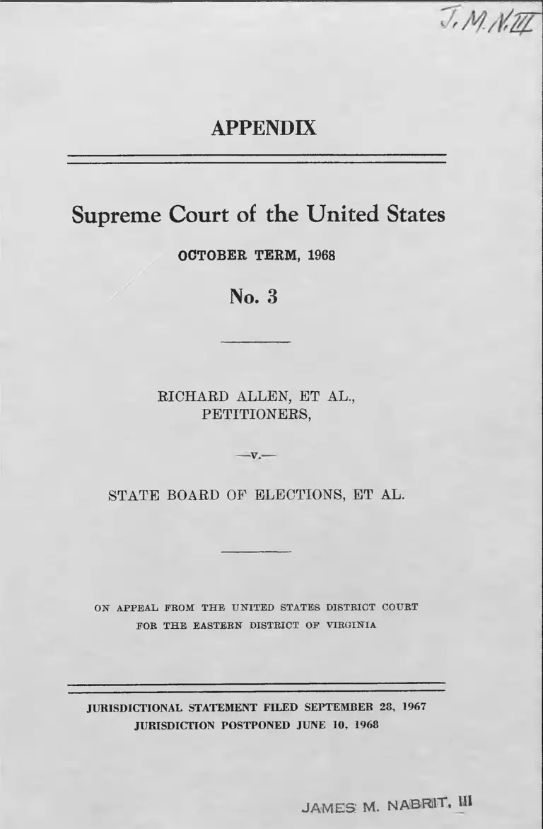 Allen v. State Board of Elections Appendix preview