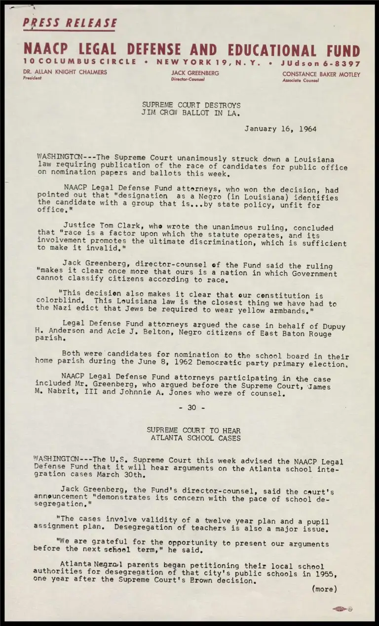 Supreme Court Destroys Jim Crow Ballot in LA. preview