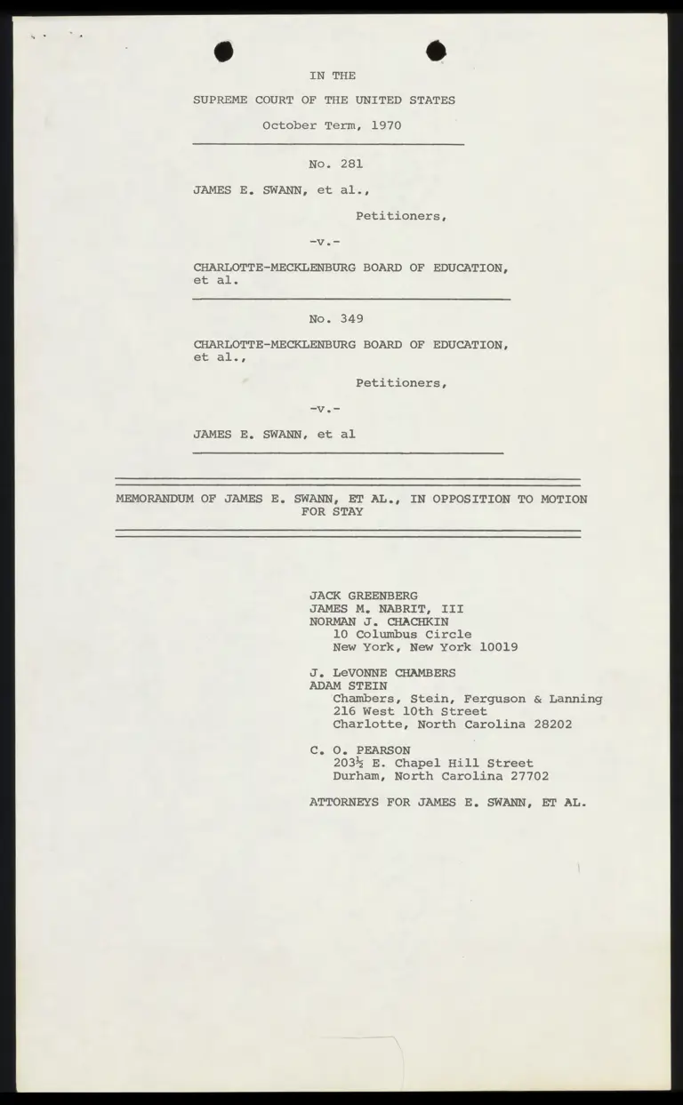 Memorandum of James E. Swann, et al., in Opposition to Motion for Stay preview
