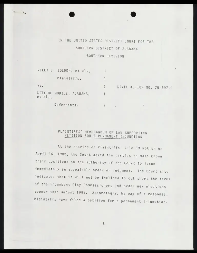 Plaintiffs' Memorandum of Law Supporting Petition for a Permanent Injunction; Plaintiffs' Petition for a Permanent Injunction preview